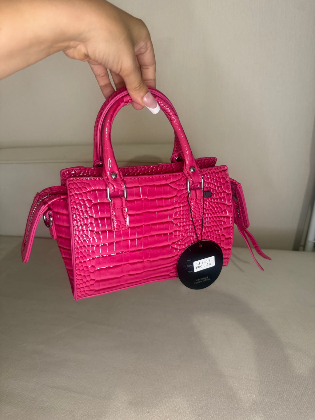 Sac effet croco rose fuschia