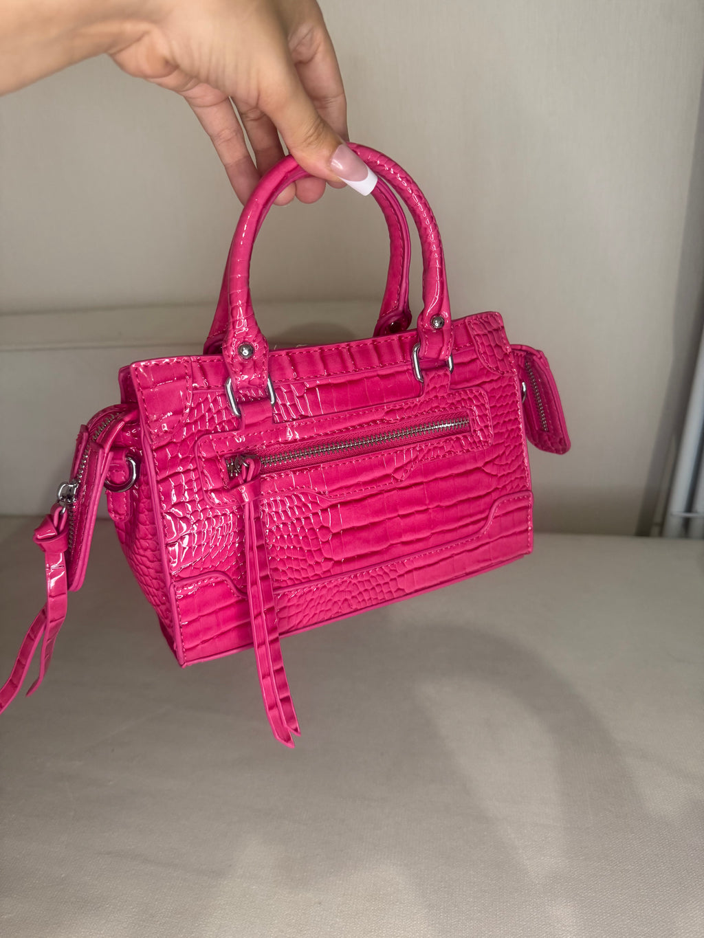 Sac effet croco rose fuschia