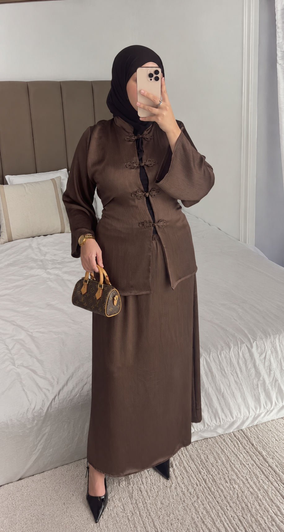 Ensemble style japonais marron satiné